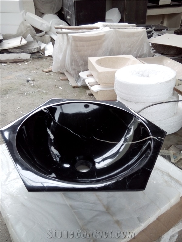 New Style China Marquina Marble Polished Round Art Sink