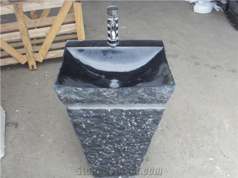 Pineapple Black Marble Pedestal Sink
