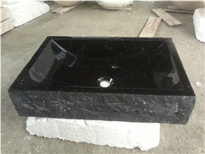 Rectangular Shape Black Marble Bathroom Sink
