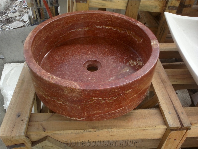 Red Good Quality Marble Vessel Sink