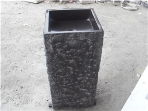 Square Black Granite Pedestal Sink