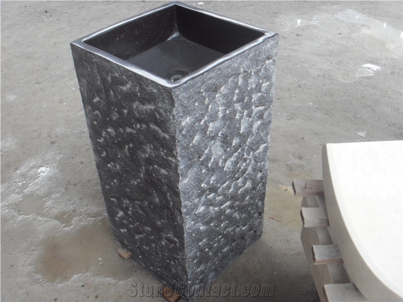 Square Black Granite Pedestal Sink