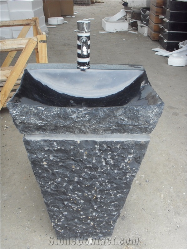 Square Pedestal Black Granite Sink
