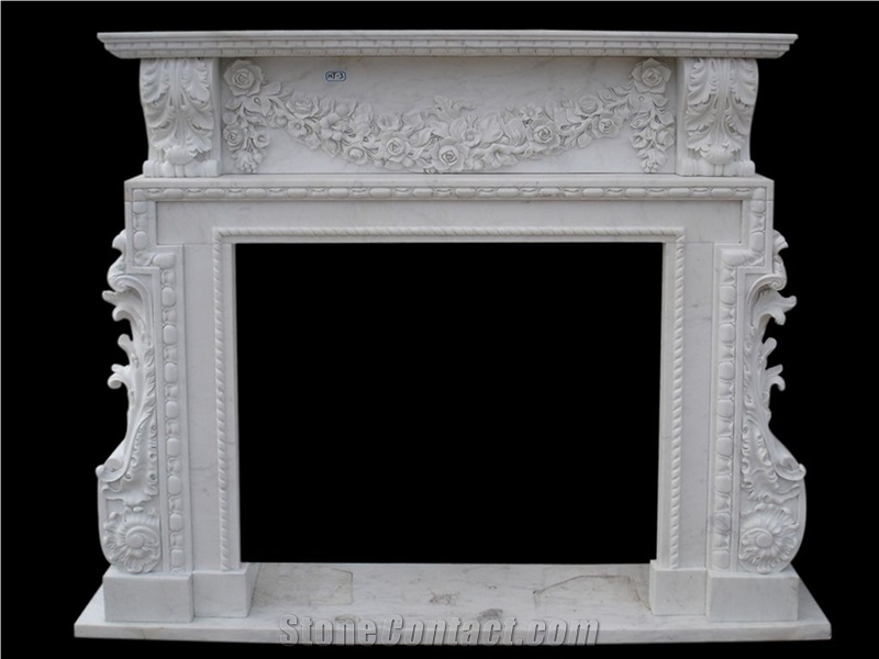 Western Style White Marble Fireplace Mantel in High Quality