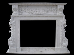 Western Style White Marble Fireplace Mantel in High Quality