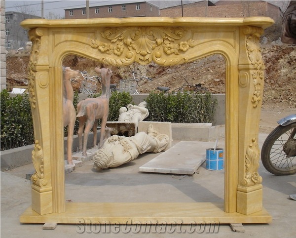 Yellow Fireplace-Rsc070 French Style Brown Marble Fireplace
