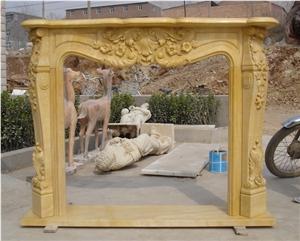 Yellow Fireplace-Rsc070 French Style Brown Marble Fireplace