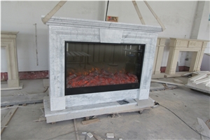 Made in China Handcarved Bianco Carrara White Marble Fireplace Mantel