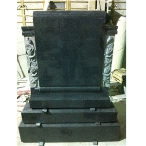 Carved Roses Scroll Monument in Black Granite