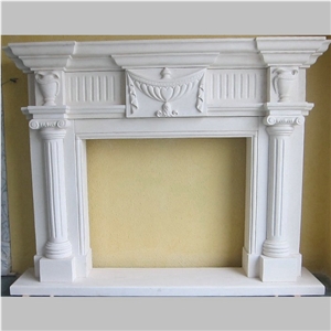 Chinese White Marble Stone Sculpture Fireplace