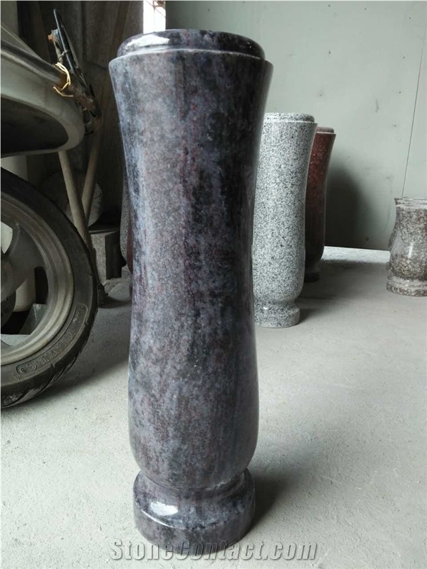 Custom Bahama Blue Granite Vases Grave Headstone Vase