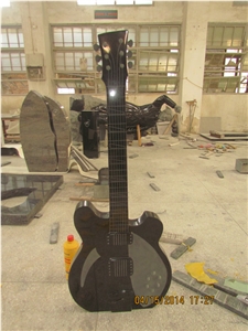 Garden Decoration Creative Black Granite Guitar Sculpture