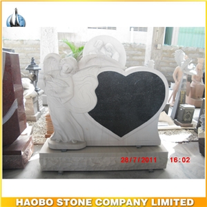 High Quality Hand Craved White Marble Angel Heart Tombstone