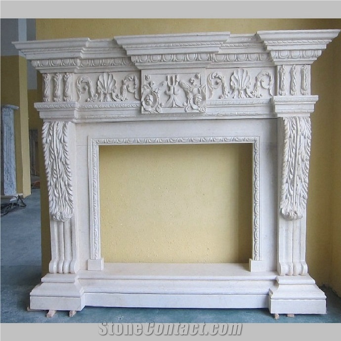 Traditional Style Nature Stone White Marble Fireplace Surround