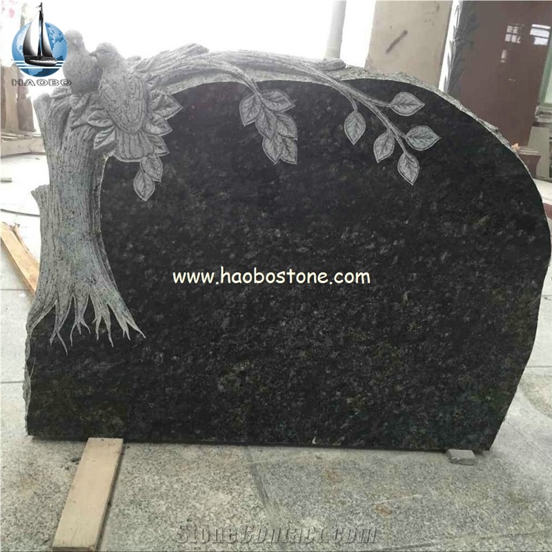 Verde Fountain Granite Tree Carving Headstone with Carved Bird Tombstone