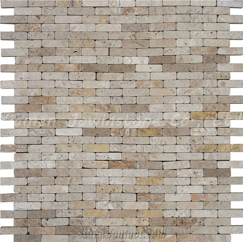 Antique Finished Beige Travertine Brick Mosaic for Wall,Floor,Etc.