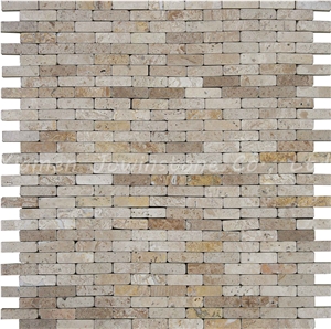 Antique Finished Beige Travertine Brick Mosaic for Wall,Floor,Etc.