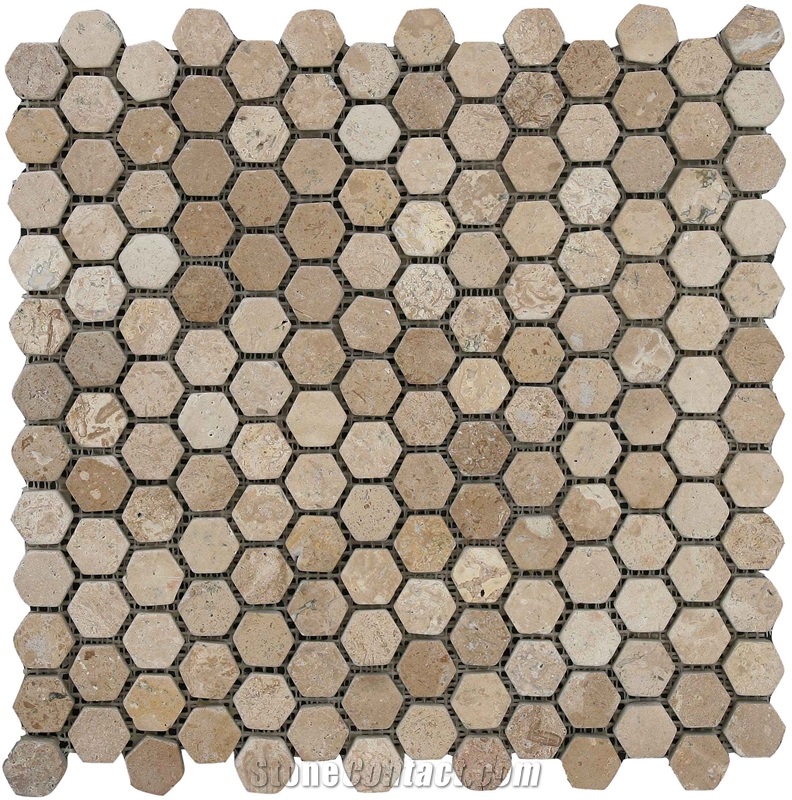 Antique Finished Multicolor Travertine Hexagon Mosaic for Wall,Floor,Etc.