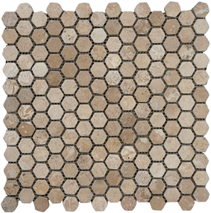 Antique Finished Multicolor Travertine Hexagon Mosaic for Wall,Floor,Etc.