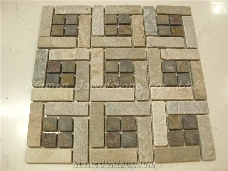 Multicolor Slate Mosaic with Saw Cut/Tumble Finished for Wall,Flooring,Paving,Etc