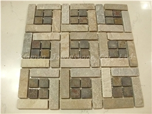 Multicolor Slate Mosaic with Saw Cut/Tumble Finished for Wall,Flooring,Paving,Etc