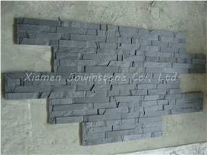 Natural Split Cultured Stone/Black Slate Culture Stone/ 4 Lines Full Edging Black Slate Culture Stone for Wall