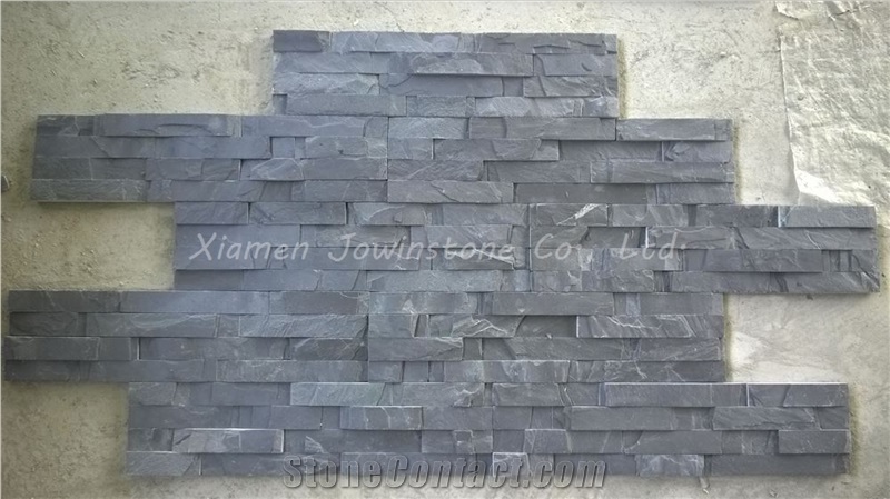 Natural Split Cultured Stone/Black Slate Culture Stone/ 4 Lines Mushroom Surface Black Slate Culture Stone for Wall