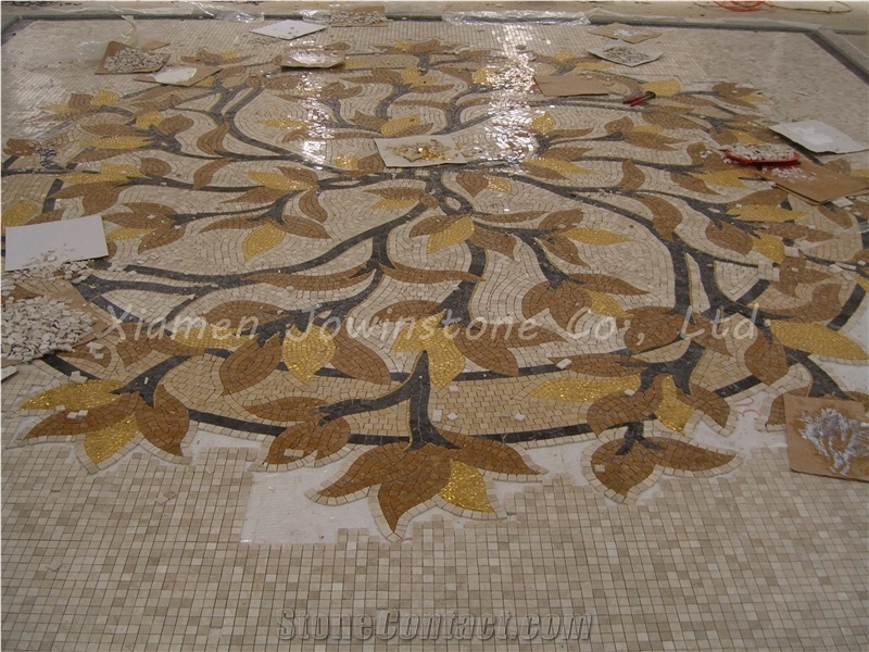 Polished Natural Stone and Glass Mosaic Pattern for Flooring,Walling,Etc.