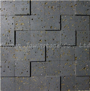 Special Saw Surface Basalt/Blue Stone Mosaic with Golden for Walling,Flooring,Etc