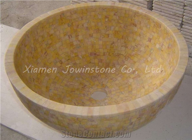 Yellow/Beige Travertine Mosaci Bowl, Fine Design for Bath,Etc.