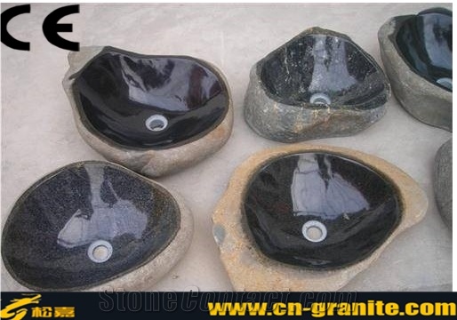 China Black Granite River Stone Sinks & Basins,Irregular Vessel Sinks,Black Granite Wash Bowls