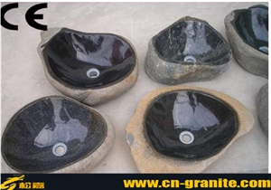 China Black Granite River Stone Sinks & Basins,Irregular Vessel Sinks,Black Granite Wash Bowls