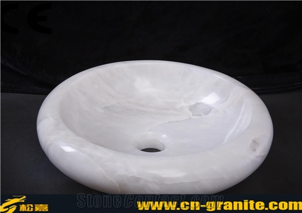 China White Onxy Round Wash Sinks,White Round Wash Bowl,White Onyx Bathroom Sinks