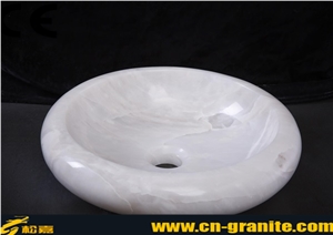 China White Onxy Round Wash Sinks,White Round Wash Bowl,White Onyx Bathroom Sinks