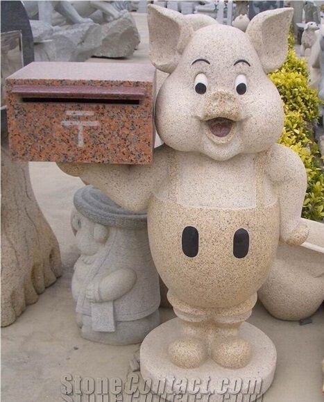 China Yellow Granite G682 Stone Animal Pig Mailbox Granite Sculpture,Chinese Yellow Granite Lantern,Garden Lantern