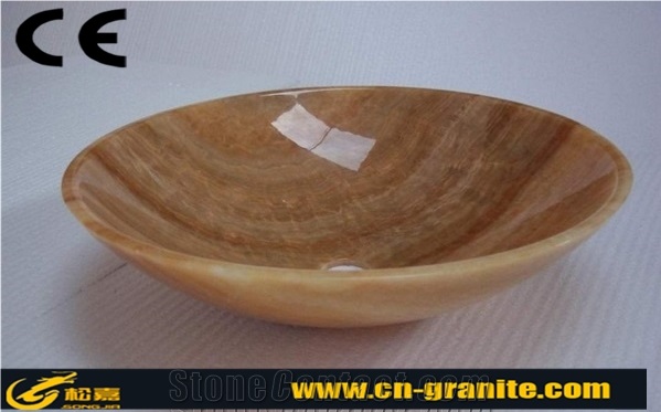 China Yellow Onyx Vessel Sinks,Yellow Natural Stone Sinks, Manufactured Cheap Round Wash Sinks