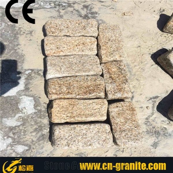 G682 Granite Cobble,Yellow Granite Curbstone,Tumbled Granite Cobble Stone,Rustic Granite Paving Stone,Garden Stepping Pavements,Cobble Size for 20*10*8cm,Cheap G982 Granite Pavers,Outdoor Paving Stone