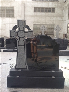 Shanxi Black Granite Tombstone Design,Absoulty Black Western Style Monuments Ireland Style Tombstones