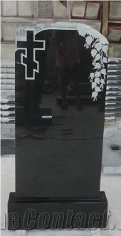 Absolute Pure Black Granite Monument with Leaves and Cross-Am4-1400*800*100mm