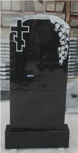 Absolute Pure Black Granite Monument with Leaves and Cross-Am4-1400*800*100mm