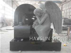 India Black Granite Single Monument/Tombstone with Angel Sleeping