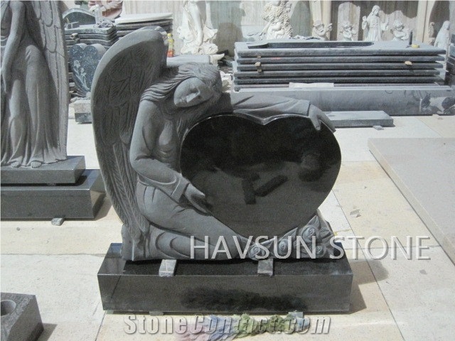 Shanxi Black Granite Monument/Headstone, Angel with Wings, Angel with Heart