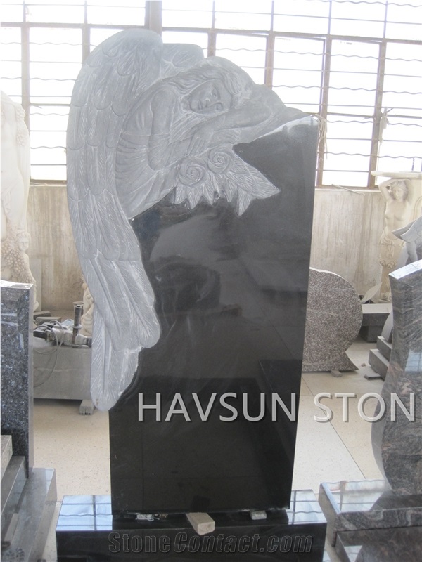 Shanxi Black Granite Monument/Tombstone/Carving/Angel with Wings