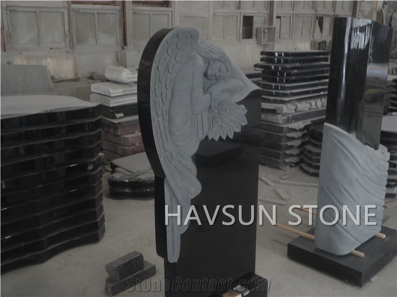 Shanxi Black Granite Monument/Tombstone/Carving/Angel with Wings