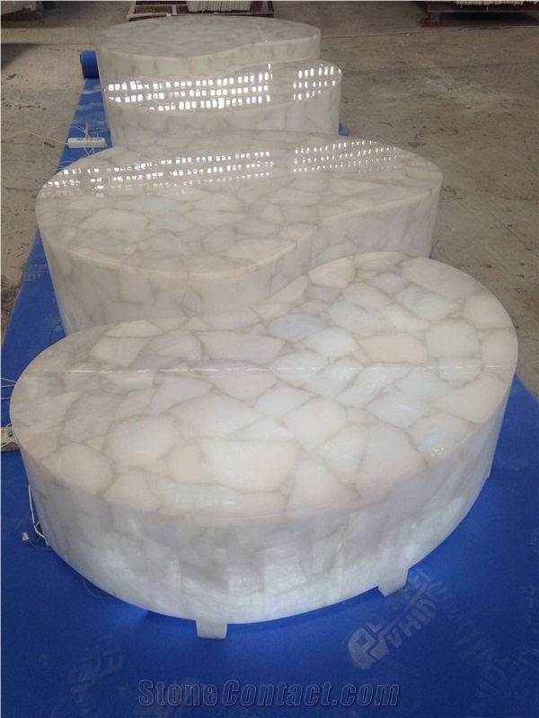 White Quartz Semiprecious Stone Coffee Tables Top