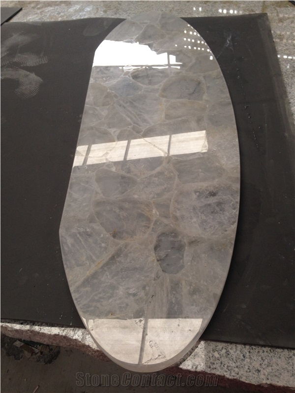 White Quartz Semiprecious Stone Table Tops