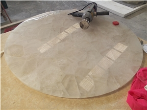 White Quartz Semiprecious Stone Tables Top Interior Stone