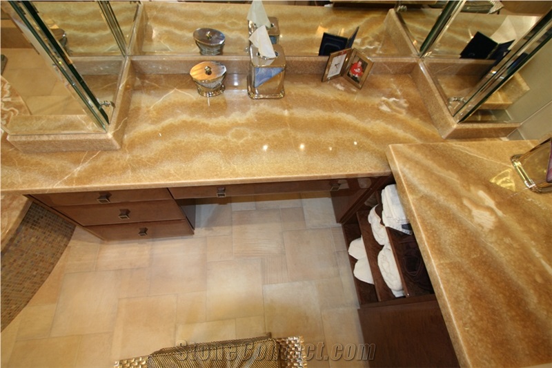 Honey Amber Onyx Bathroom Top, Yellow Onyx Bath Tops