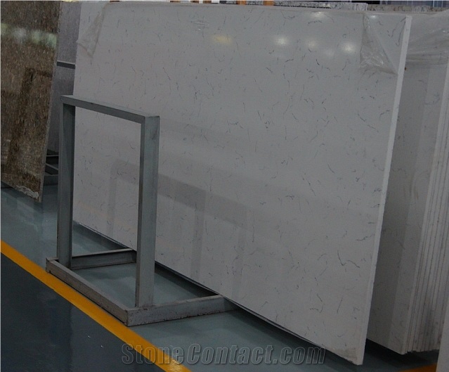 Carrara White Artificial Quartz Stone with Black Veins,White Quartz Stone Slabs