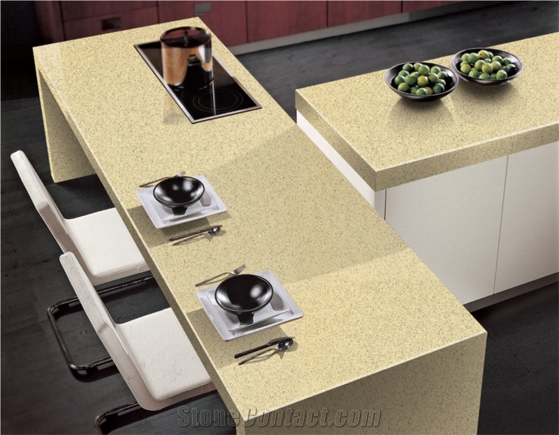 Crystal Beige Quartz Stone Kitchen Countertop